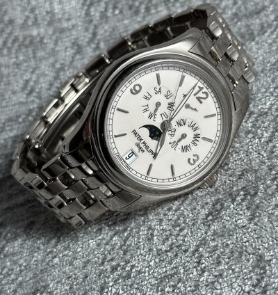 Patek Philippe Annual Calendar Moonphase Orig Bracelet White Gold 18 Kt Pp Warranty