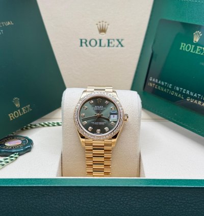 Rolex Datejust 31 New 2025 Olive Green Diamond Dial 18k Gold Diamond Bezel President