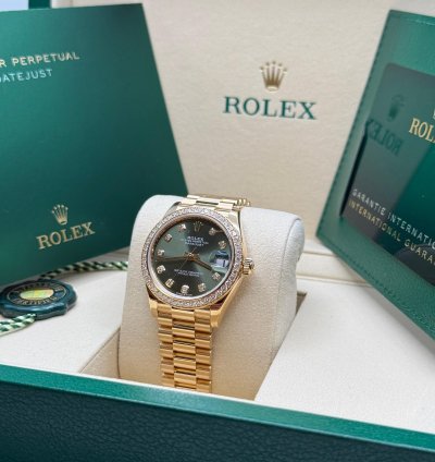 Rolex Datejust 31 New 2025 Olive Green Diamond Dial 18k Gold Diamond Bezel President