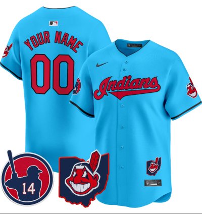 Custom Cleveland Indians Jersey Larry Doby Patch Vapor Premier Limited Stitched Light Blue
