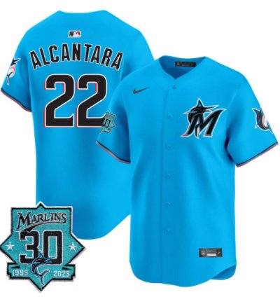 Sandy Alcantara Jersey 22 Miami Marlins 30 Seasons Anniversary Patch Limited Stitched Blue