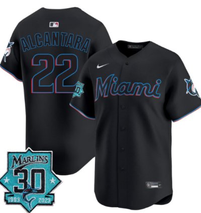 Sandy Alcantara Jersey 22 Miami Marlins 30 Seasons Anniversary Patch Limited Stitched Black
