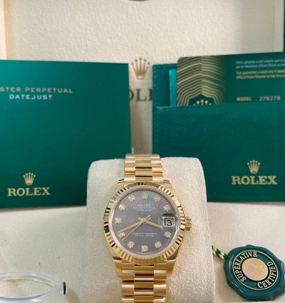 Rolex Datejust 31 New 2025 Unworn Datejust 31 Yellow Gold Black Mother-of-pearl Diamond Dial 278278