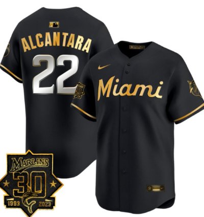 Sandy Alcantara Jersey 22 Miami Marlins 30 Seasons Anniversary Patch Limited Stitched Black Gold