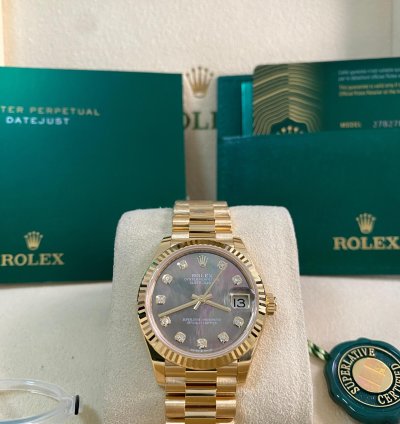 Rolex Datejust 31 New 2025 Unworn Datejust 31 Yellow Gold Black Mother-of-pearl Diamond Dial 278278