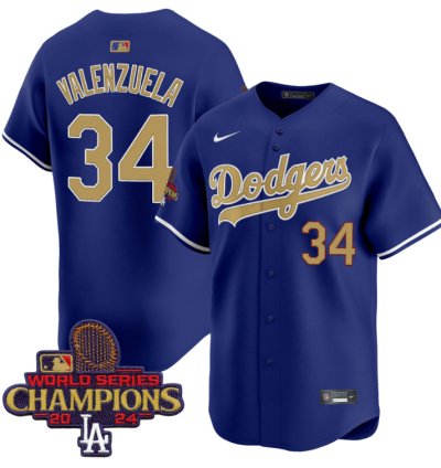 Fernando Valenzuela Jersey 34 Dodgers 2025 Gold Vapor Premier Stitched Royal