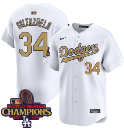 Fernando Valenzuela Jersey 34 Dodgers 2025 Gold Vapor Premier Stitched White