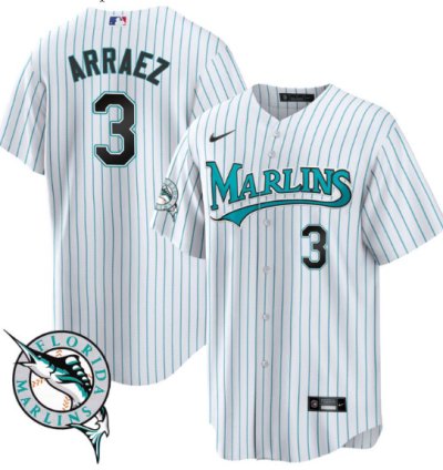 Luis Arraez Jersey 3 Miami Marlins Throwback Cool Base All Stitched