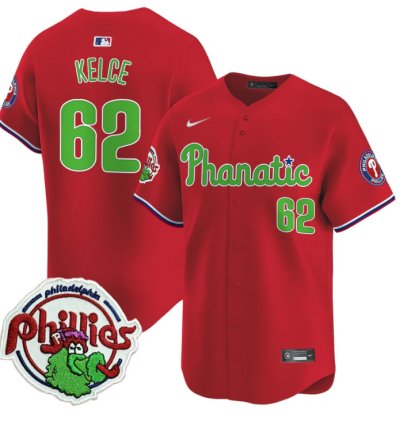 Jason Kelce Jersey 62 Phillies Phanatic Patch Vapor Premier Limited Stitched Red