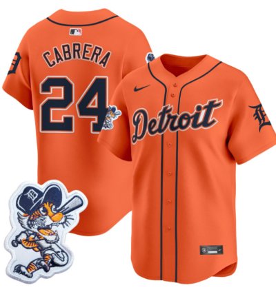 Miguel Cabrera Jersey 24 Detroit Tigers Paws Patch Vapor Premier Limited Stitched Orange