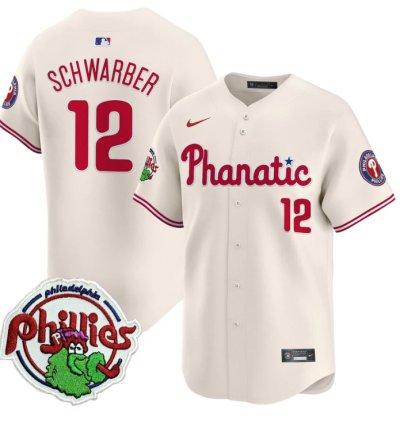 Kyle Schwarber Jersey 12 Phillies Phanatic Patch Vapor Premier Limited Stitched Cream