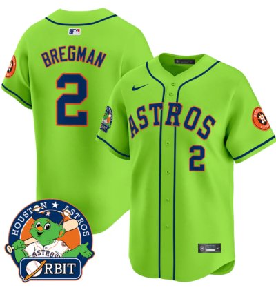 Alex Bregman Jersey 2 Astros Orbit Patch Vapor Premier Limited V2 Stitched Green