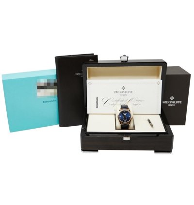 Patek Philippe Annual Calendar Tiffany Co Annual Calendar Rose Gold Blue Dial Full Set Tiffany Stamped Dial Papers