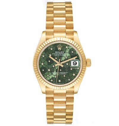 Rolex Datejust 31 President Midsize 31 Yellow Gold Floral Diamond Ladies Watch 278278 Unworn