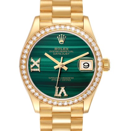 Rolex Datejust 31 President Midsize Malachite Yellow Gold Diamond Ladies Watch 278288 Unworn