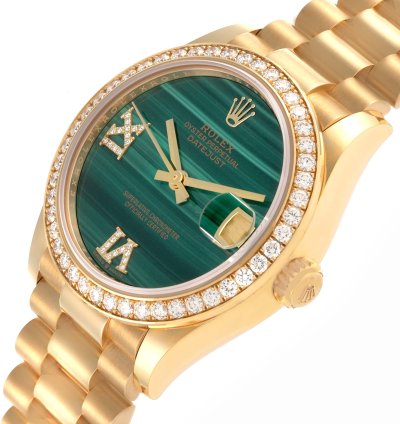 Rolex Datejust 31 President Midsize Malachite Yellow Gold Diamond Ladies Watch 278288 Unworn