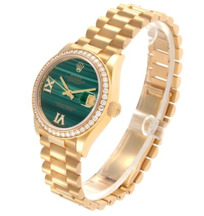 Rolex Datejust 31 President Midsize Malachite Yellow Gold Diamond Ladies Watch 278288 Unworn