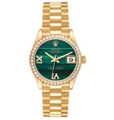 Rolex Datejust 31 President Midsize Malachite Yellow Gold Diamond Ladies Watch 278288 Unworn