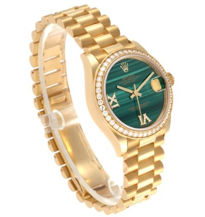 Rolex Datejust 31 President Midsize Malachite Yellow Gold Diamond Ladies Watch 278288 Unworn