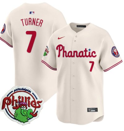 Trea Turner Jersey 7 Phillies Phanatic Patch Vapor Premier Limited Stitched Cream