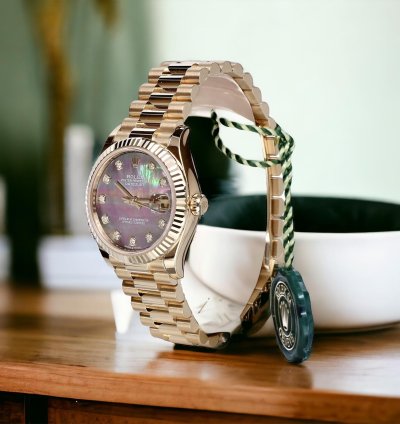 Rolex Datejust 31 President Yellow Gold Black Pearl Diamonds 31 Mm