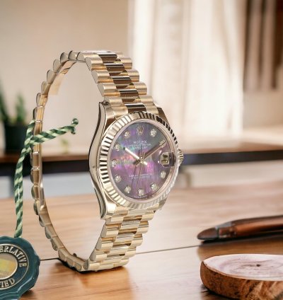 Rolex Datejust 31 President Yellow Gold Black Pearl Diamonds 31 Mm