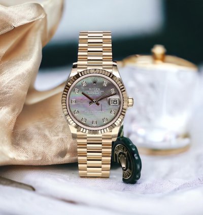 Rolex Datejust 31 President Yellow Gold Black Pearl Diamonds 31 Mm