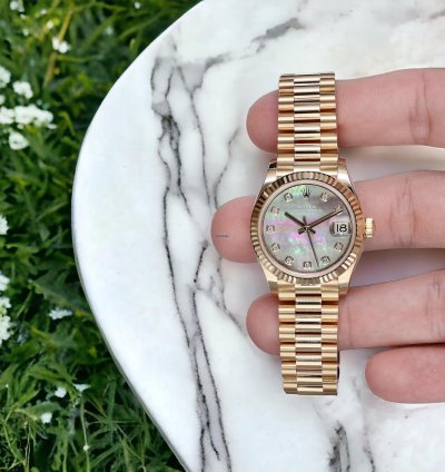 Rolex Datejust 31 President Yellow Gold Black Pearl Diamonds 31 Mm