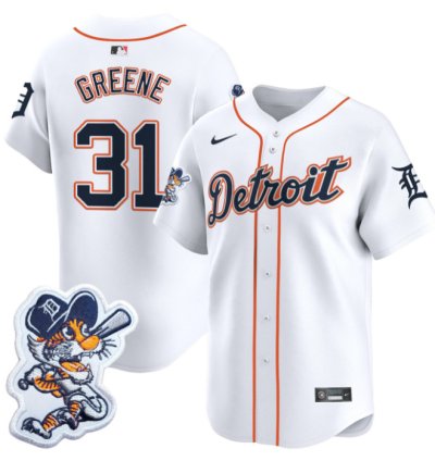Riley Greene Jersey 31 Detroit Tigers Paws Patch Vapor Premier Limited Stitched White