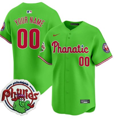 Custom Phillies Jersey Phanatic Patch Vapor Premier Limited Stitched Green