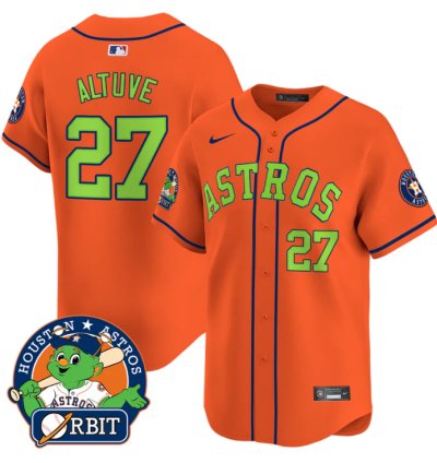 José Altuve Jersey 27 Astros Orbit Patch Vapor Premier Limited V2 Stitched Orange