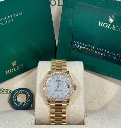 Rolex Datejust 31 Yellow Gold Diamond Set Mop Dial New 2024 Box And Papers