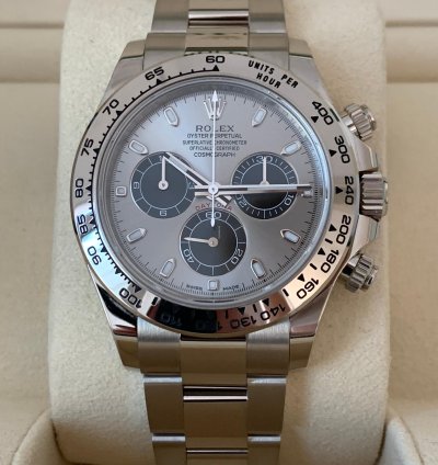 Rolex Daytona 116509 Factory Grey Black Dial White Gold 18kt Like New Nos