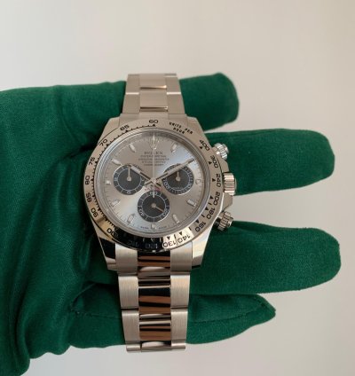 Rolex Daytona 116509 Factory Grey Black Dial White Gold 18kt Like New Nos