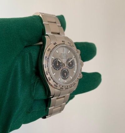 Rolex Daytona 116509 Factory Grey Black Dial White Gold 18kt Like New Nos