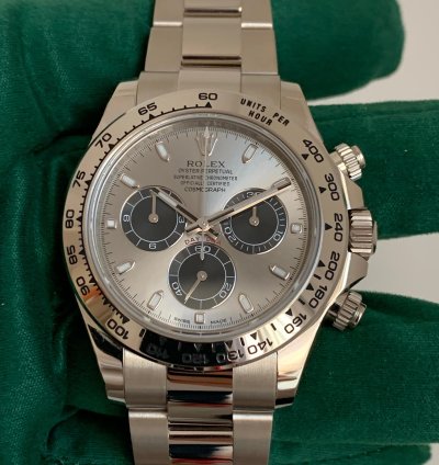 Rolex Daytona 116509 Factory Grey Black Dial White Gold 18kt Like New Nos