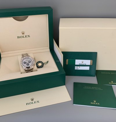 Rolex Daytona 116509 Factory Grey Black Dial White Gold 18kt Like New Nos