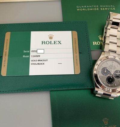 Rolex Daytona 116509 Factory Grey Black Dial White Gold 18kt Like New Nos