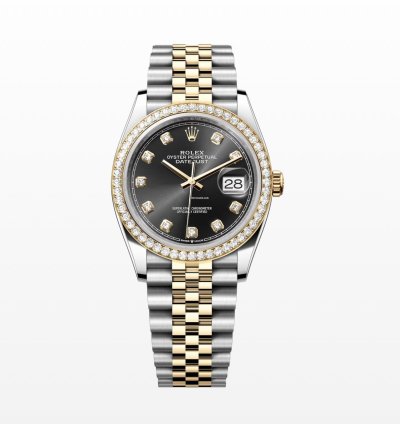 Rolex Datejust 36 2025 New Datejust 36 Yellow Gold Two Tone Diamond Bezel Black Jubilee