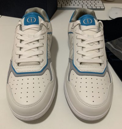 Dior B27 Low Top Sneakers In White And Light Blue Sz 42