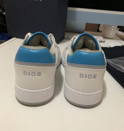 Dior B27 Low Top Sneakers In White And Light Blue Sz 42