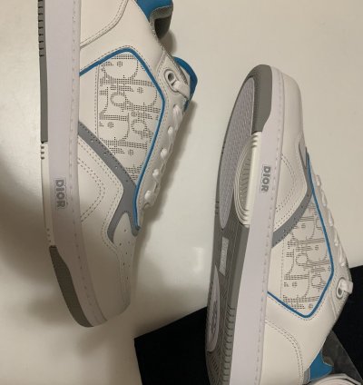Dior B27 Low Top Sneakers In White And Light Blue Sz 42