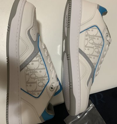Dior B27 Low Top Sneakers In White And Light Blue Sz 42