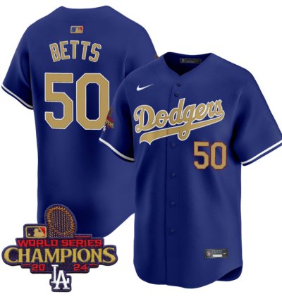 Mookie Betts Jersey 50 Dodgers 2025 Gold Vapor Premier Stitched Royal