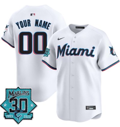 Custom Miami Marlins Jersey 30 Seasons Anniversary Patch Vapor Premier Limited Stitched White