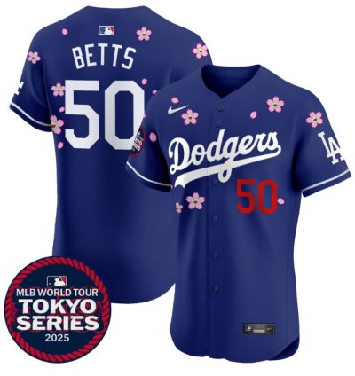 Mookie Betts Jersey 50 Dodgers Tokyo Series 2025 Vapor Premier Elite Stitched Royal