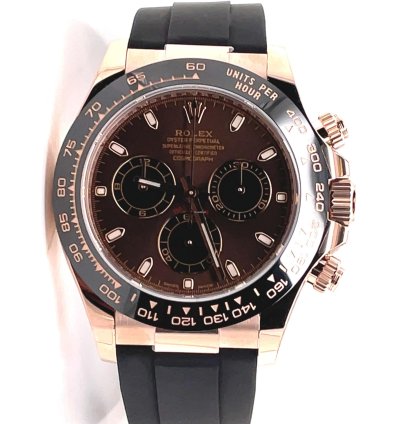 Rolex Daytona 116515 18k Rose Gold Chocolate Oysterflex Box Papers New