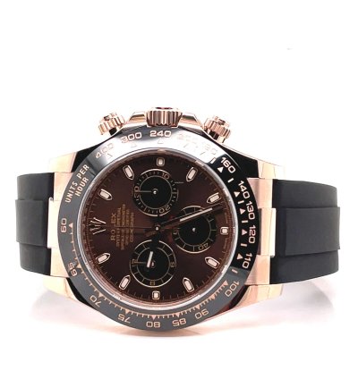 Rolex Daytona 116515 18k Rose Gold Chocolate Oysterflex Box Papers New