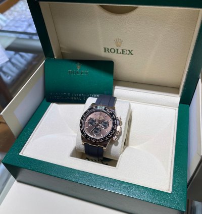 Rolex Daytona 116515 18k Rose Gold Chocolate Oysterflex Box Papers New