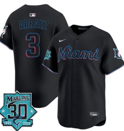 Luis Arraez Jersey 3 Miami Marlins 30 Seasons Anniversary Patch Limited Stitched Black